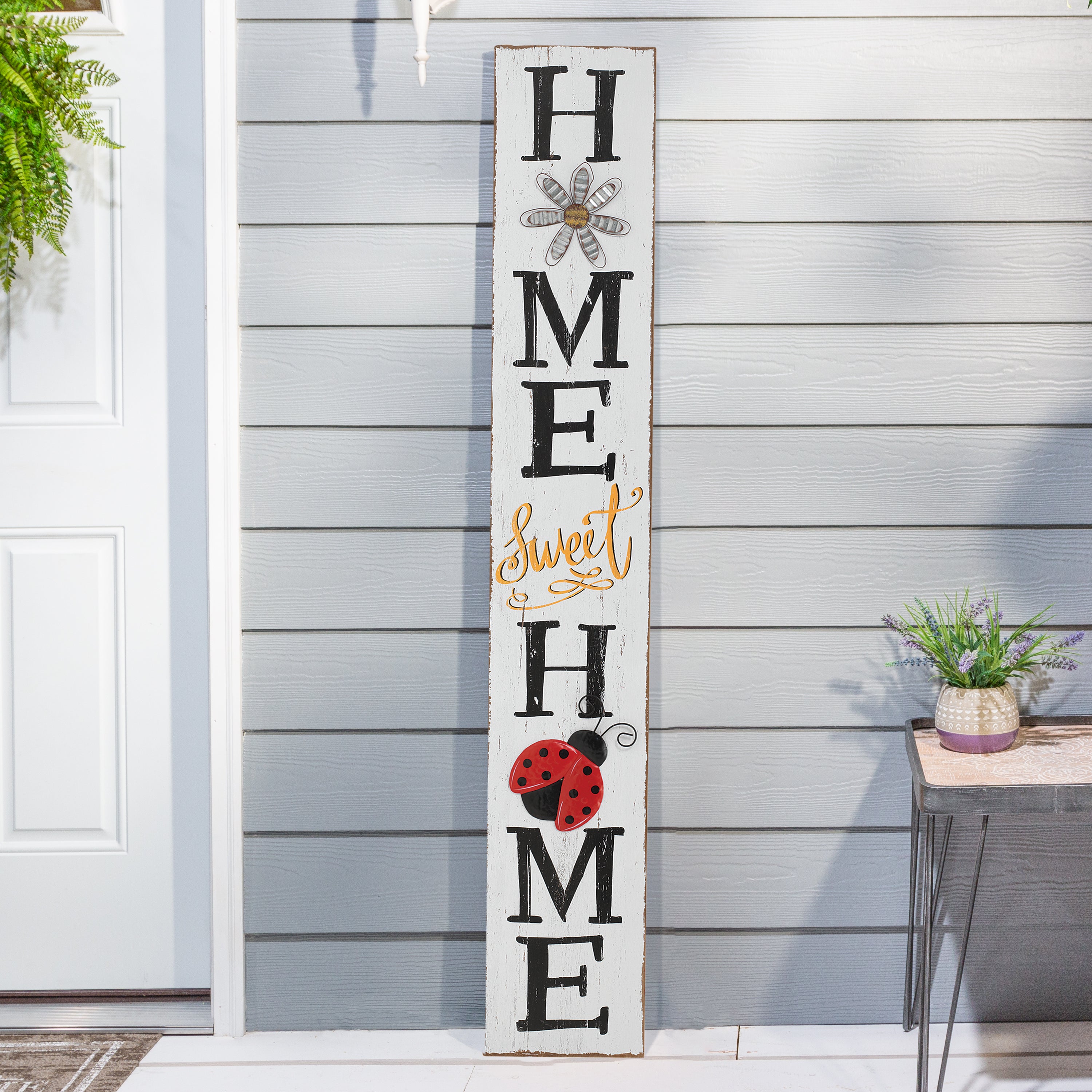 59 Inch Home Sweet Home Wood Porch Sign with Metal Accents